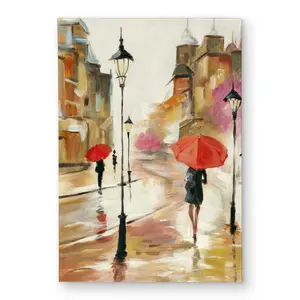Begin Home Decor CODM1724YGX16Q 17 x 24 in. Passersby Under Their Umbrellas Beige Door Mat - Home Decor