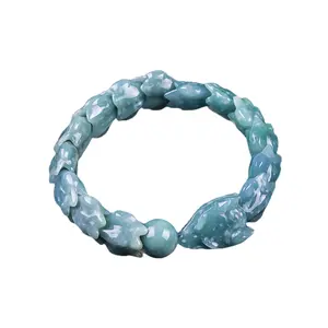 Natural A Grade Jadeite Blue Water Three-Dimensional Dragon Bone Bangle Ice Jadeite Men's Bangle