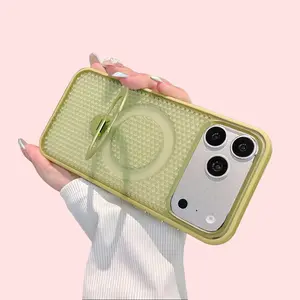 Protective Mesh Breathable Cooling Phone Case with Magnetic Metal 360° Rotating Stand for iPhone 17 Pro Max, 16 Pro Max, 15, 14, 13