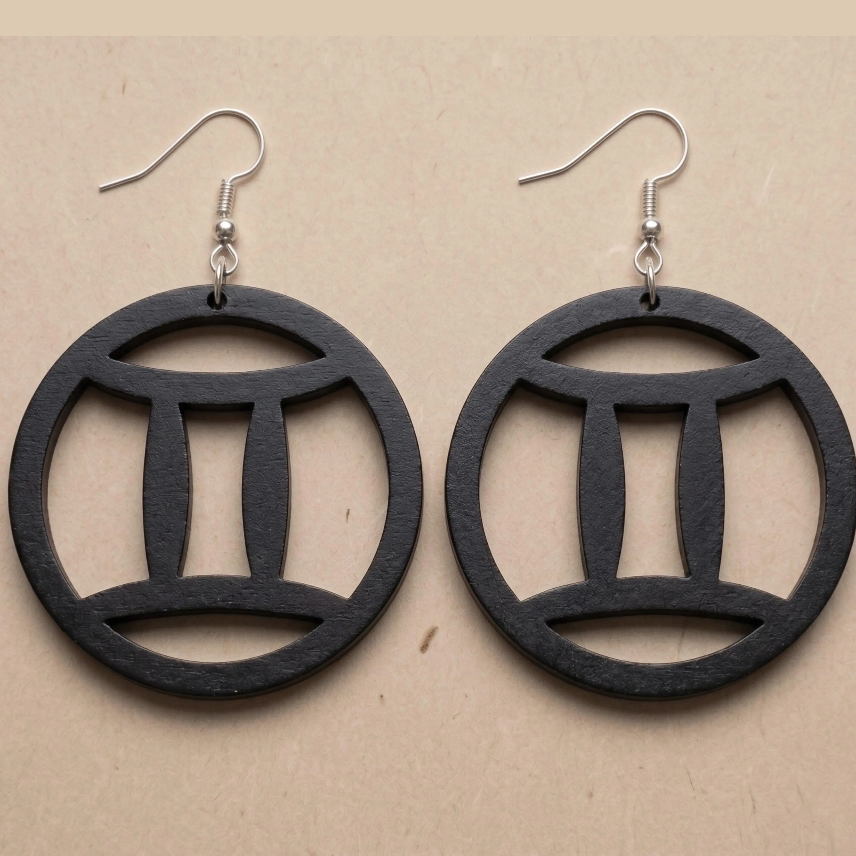 Pisces Wooden Zodiac Shape Earrings, Artistic Alternative Earrings, Approx. 3 Inches Costume Fashion Accessory