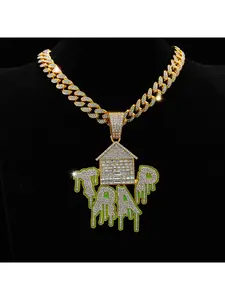 Men's street style personalized full-diamond Cuban chain with fashionable irregular house hip-hop pendant