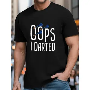Men'S Funny "Oops I DARTED" Dart Graphic T-Shirt - Black with White Print & Dart Design - Loose Fit Casual Short Sleeve Round Neck Tee for Casual Attire & Dart Parties - All-Season Comfortable Humorous Apparel for Men - Medium Str