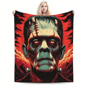 Frankenstein Monster Blanket - Heavyweight  Flannel - Horror Movie Bedspread/Throw - Soft Polyester Fabric - Frankenstein's Creature Design - Perfect Gift for Dracula's Castle, Monster Mash Parties - Home, Office, heated blanket mt1002-3