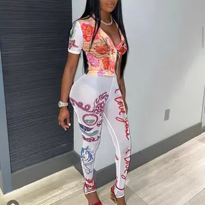 Graffiti tights set. Short Sleeve Polyester Womenswear Lady