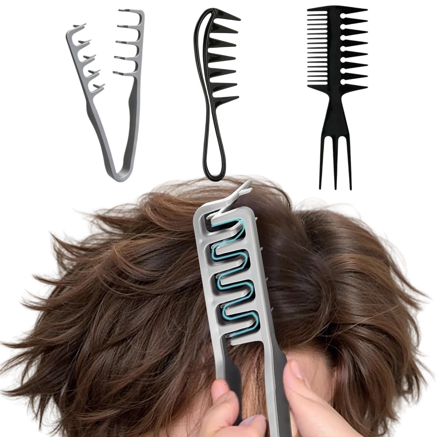 High-elastic ABS Korean texture styling comb set of 3 for volumizing hair, suitable for both men and women, conceals hairline and bangs, hair styling comb, high crown top tool, anti-greasy hair comb, back comb, wide tooth comb, portable travel design-MM1