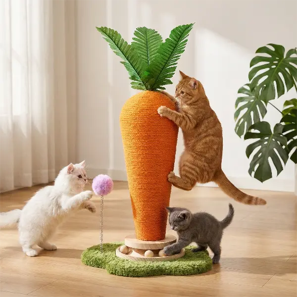 Cat Scratching Post Cat Tree, 21.5'' H Cute Cat Scratcher Tower with Durable Solid Wood Turntable Toy, Mushroom Scratch Post Cat Sisal Scratcher with Catnip for Indoor Adult Cats Kitty cat tree tower cat tree
