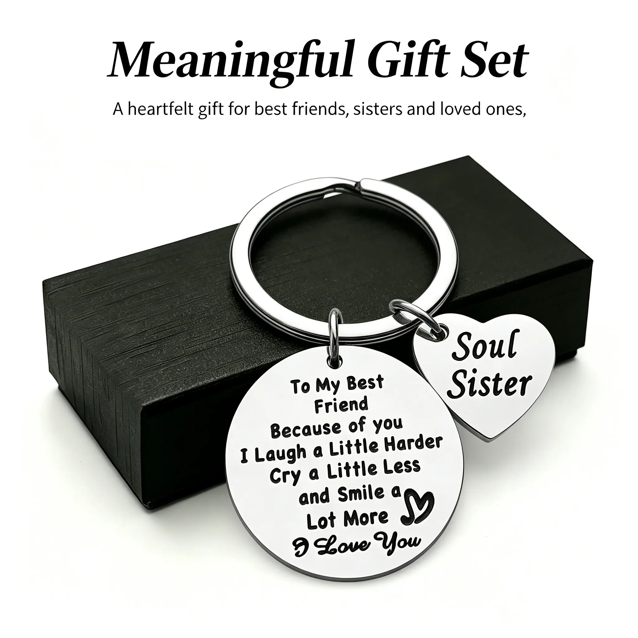 Soul Sister Keychain, Engraved Stainless Steel Best Friend Keyring, Meaningful Friendship Keepsake Gift for BFF Bestie Women, Birthday Christmas Long Distance Friendship Present