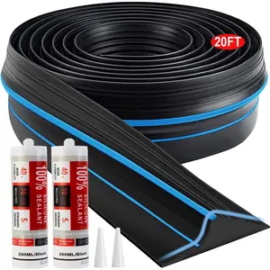 Universal Garage Door Threshold Seal Strip 20FT Kit, Bottom Waterproof Rubber Weather Stripping Replacement(Blue, 2 Adhesive)