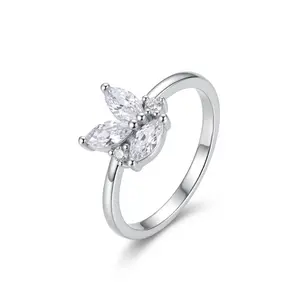 White Gold Plated Ring with Elegant Marquise and Round Stones for Women's Jewelry - Versatile & Timeless Design for Casual & Formal Occasions