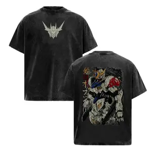 Gundam Barbatos Origin Retro Unisex Vintage Double Printed Heavyweight Cotton Oversized Wash Tee, Workout Clothes, Gym Workouts, Clothes for Daily Wear American T-shirt Sleeve Casual Troupe