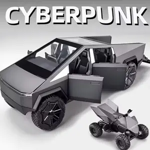 1:24 CyberPickup Truck Model Silver Pickup Truck Diecast Metal Toy Cars with Sound and Light for Kids Age 3 Year and up