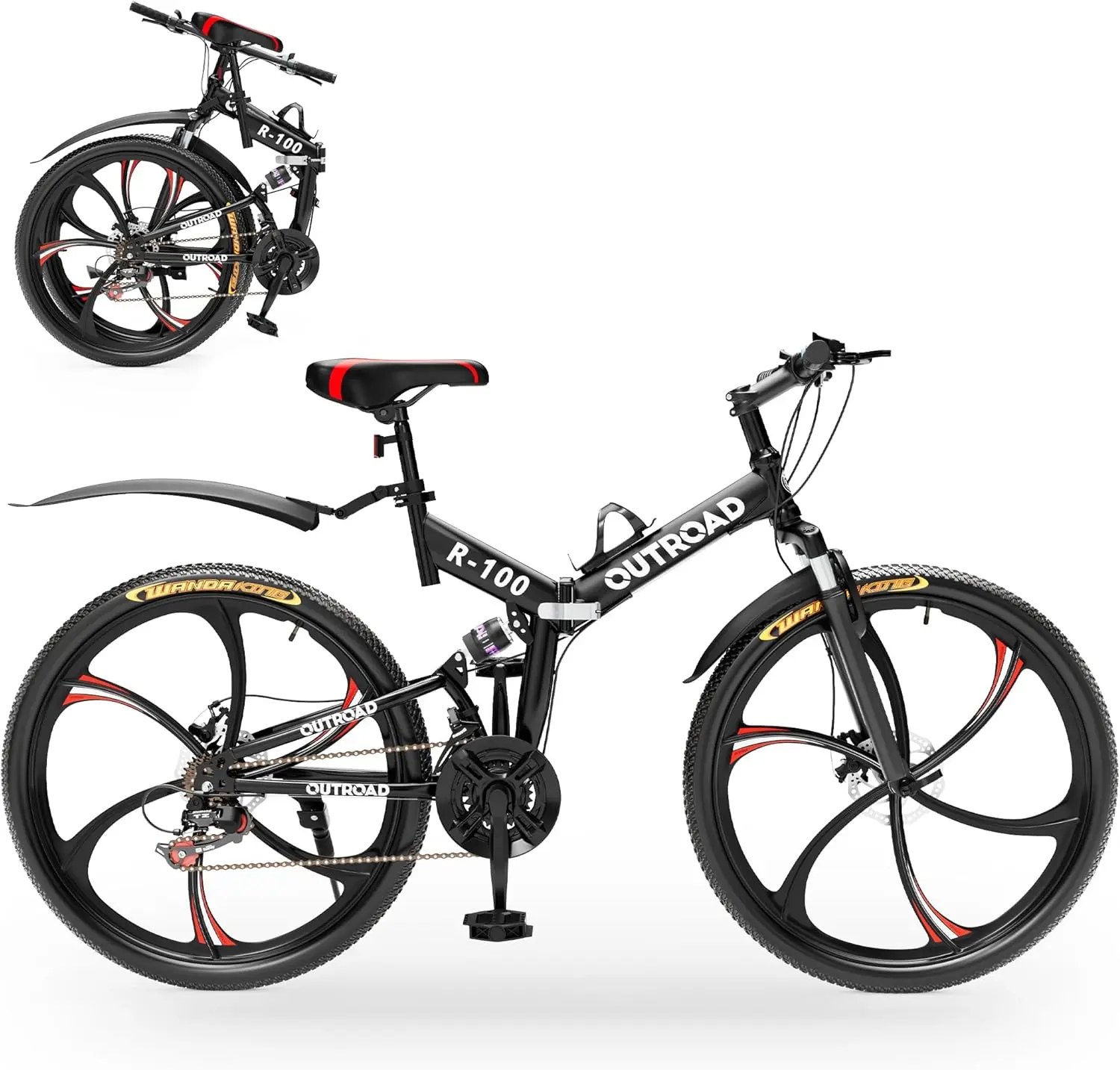 Max4out 26" Folding Mountain Bike, 21 Speed Full Suspension MTB, Dual Disc Brake & Non‑Slip Quick Release Tires, Fold‑to‑Store Commuter Bicycle for Men Women Adult Riders, Black Pink Green Orange White Purple Available