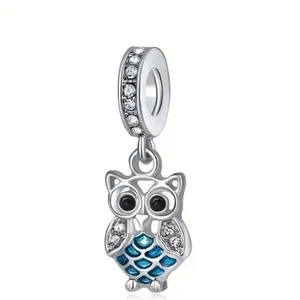 DIY Jewelry Making Charm - Owl Design with Blue Accents, Customizable for Necklaces, Bracelets, and Earrings