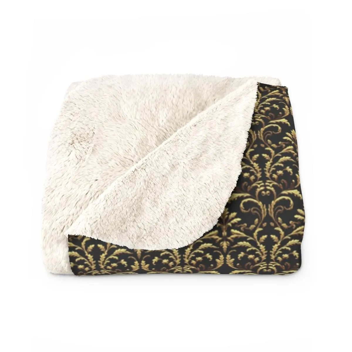 Sherpa Fleece Blanket, Elegant Gold Ornate Floral Damask Pattern, Luxurious and Sophisticated Throw, Cozy Warm Lap Blanket, Home Decor