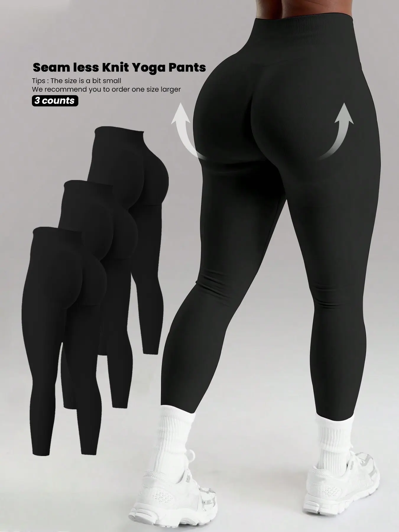 3-Pack Women's High-Waist Seamless Leggings, Sporty Yoga Workout Pants, Elastic Waist, Ideal for Gym, Running, Cycling, Golf, Knitted Sports Pants Activewear, High Waist Sportswear