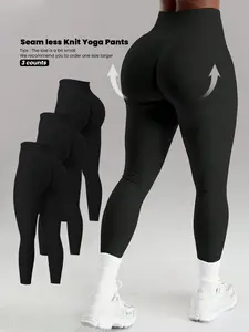 3-Pack Women's High-Waist Seamless Leggings, Sporty Yoga Workout Pants, Elastic Waist, Ideal for Gym, Running, Cycling, Golf, Knitted Sports Pants Activewear