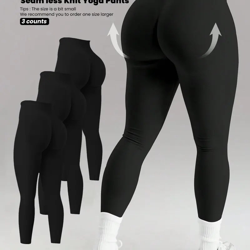【Black Friday】3-Pack Women's High-Waist Seamless Leggings, Sporty Yoga Workout Pants, Elastic Waist, Ideal for Gym, Running, Cycling, Golf, Knitted Sports Pants Activewear, Workout Clothes for Women