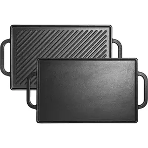 Cast Iron Rectangular Reversible Griddle for Oven, Stove Tops, Grill and Others, 13''x 8.25'' Double-sided Griddle