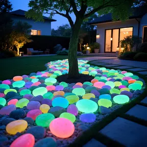 100/200pcs Glow-in-the-Dark Resin Decorative Stones - Vibrant Colorful Artificial Pebbles for Ponds, Courtyards, Halloween Walkways | Plastic Material, Day & Night Outdoor Decor, Pebbles for Garden, Pond Aesthetic Enhancer, Mystical Garden