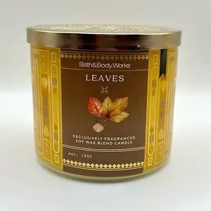 Bath & Body Works Leaves 3-Wick Candle Crisp Fall Apple & Warm Clove Home Scent Limited Edition Exclusively Fragranced Soy Wax Blend