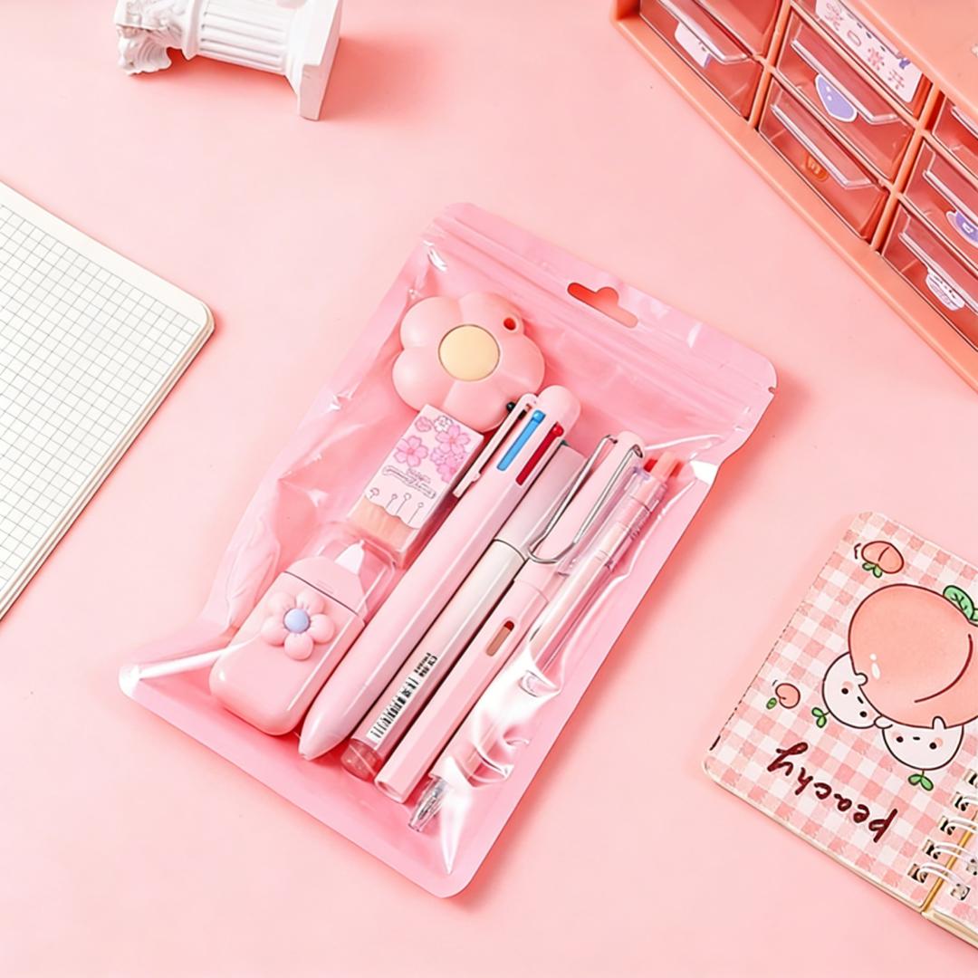 Kawaii Blue Stationery Kit 7 Pcs, Cute School Office Supplies for Kids Teens, Aesthetic Desk Accessories with Multifunction Pen Eternal Pencil Correction Tape, Perfect Back to School Birthday Christmas Gift for Students Teachers