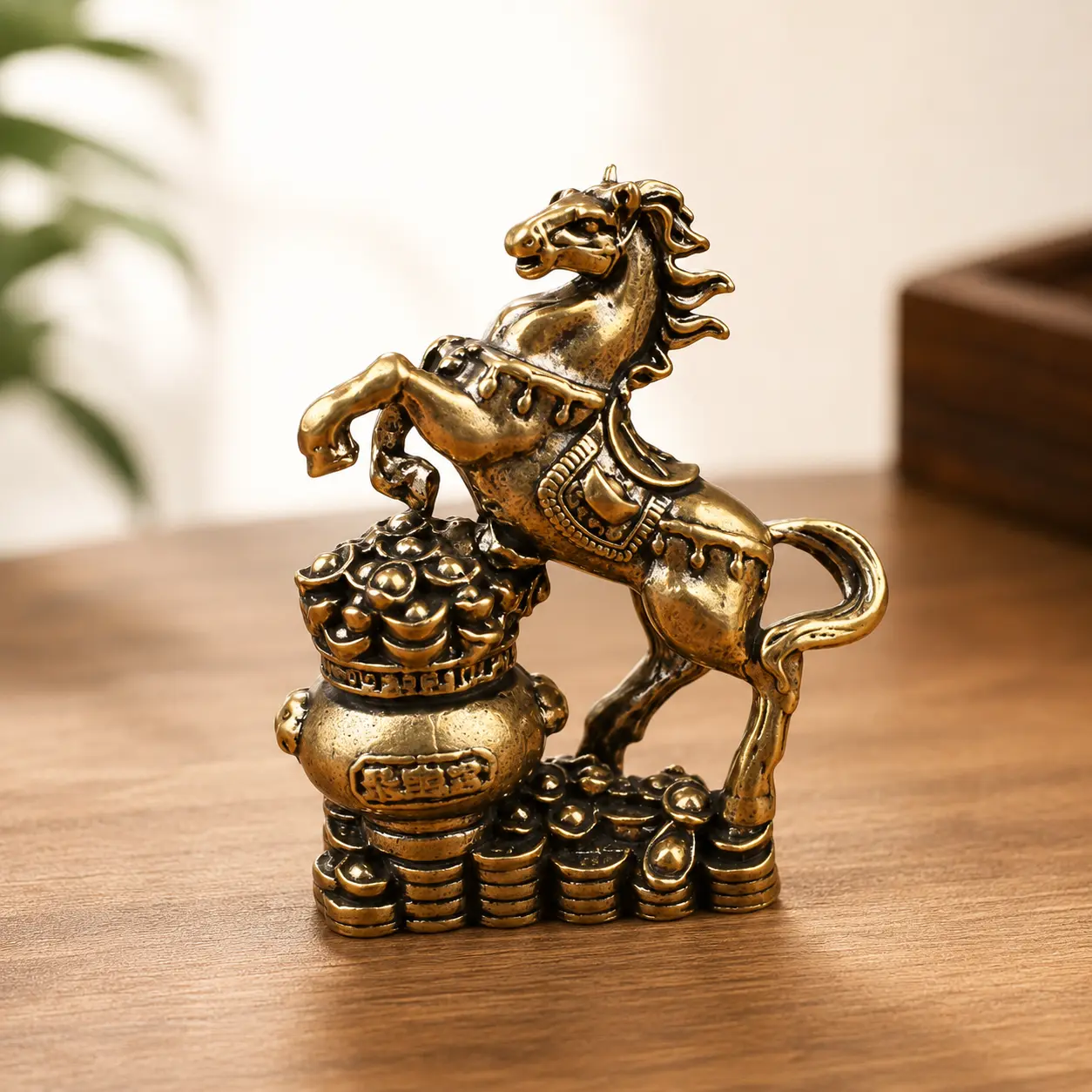 Prosperity Horse Figurine - Antique Finish Ornament for Office Desk & Home Shelf