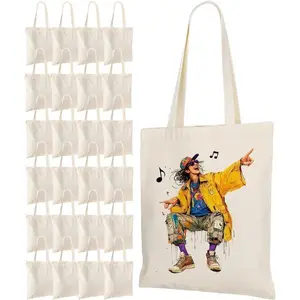 Lzerking 24 Pack Black Canvas Tote Bags for HTV, Painting, Screen Printing, 10oz Thick Blank Canvas for Customized Gifts, Machine Washable Without Shrinking