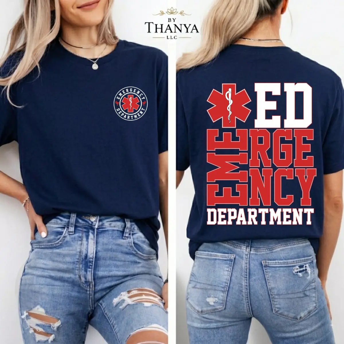 Emergency Department T-Shirt, ED Nurse Back Print Graphic Tee, ER Staff Medical Shirt For Women And Men, Front and Back Healthcare Design, Casual Unisex.