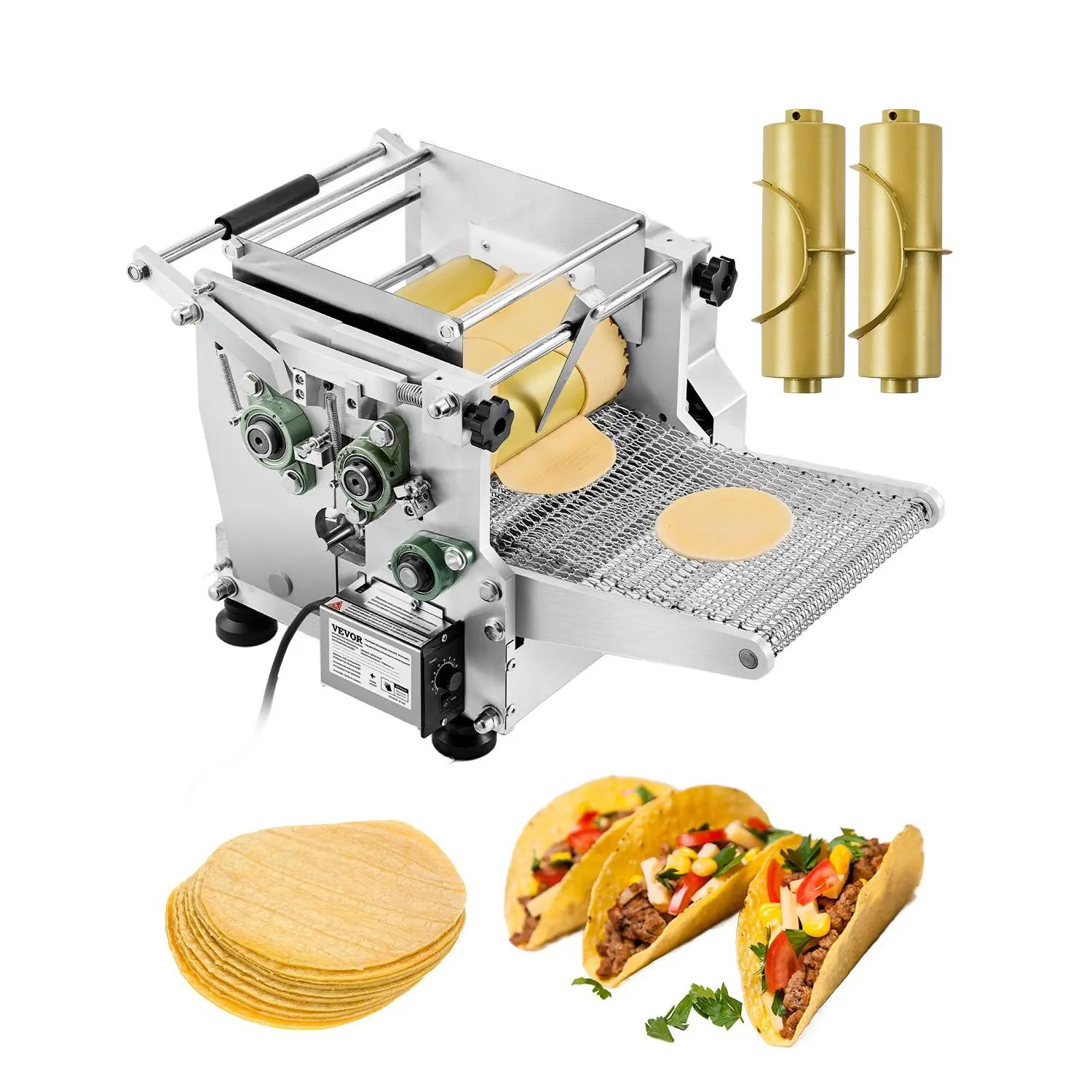【toolupgrade】VEVOR Electric Tortilla Maker, Automatic Corn Making Machine with Non-Stick Coating, 4 in+6 in 2 Molds/4-inch & 6-inch Rollers, Adjustable Speed, 1,400 Tortillas per Hour, for Restaurants, Boosting Overall Kitchen Efficiency (Sopes, Pita)