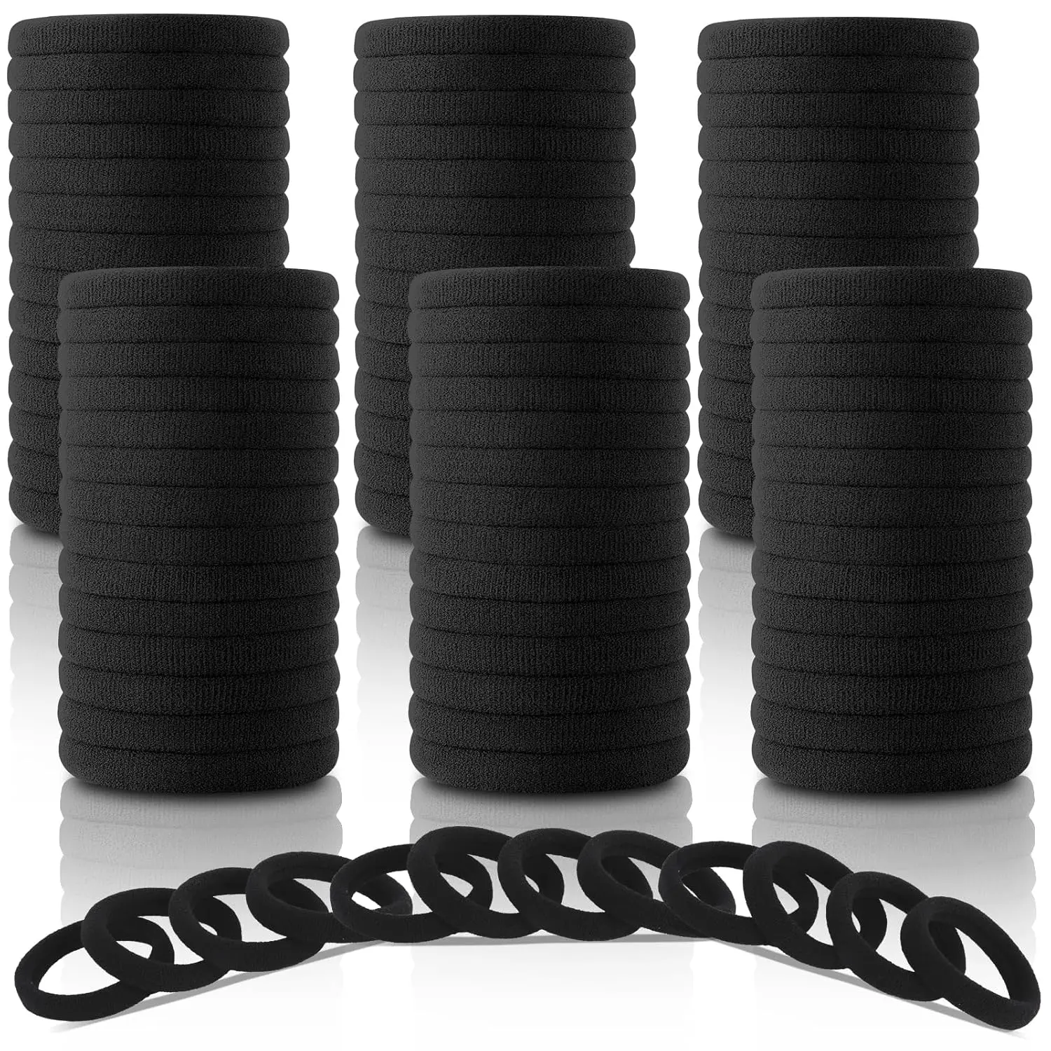 120 count  Black Hair Ties for Women Girls, Elastic Ponytail Holders, Cotton Seamless Hair Bands, No  for Thick Hair, 1.8 Inch in Diameter (Black)