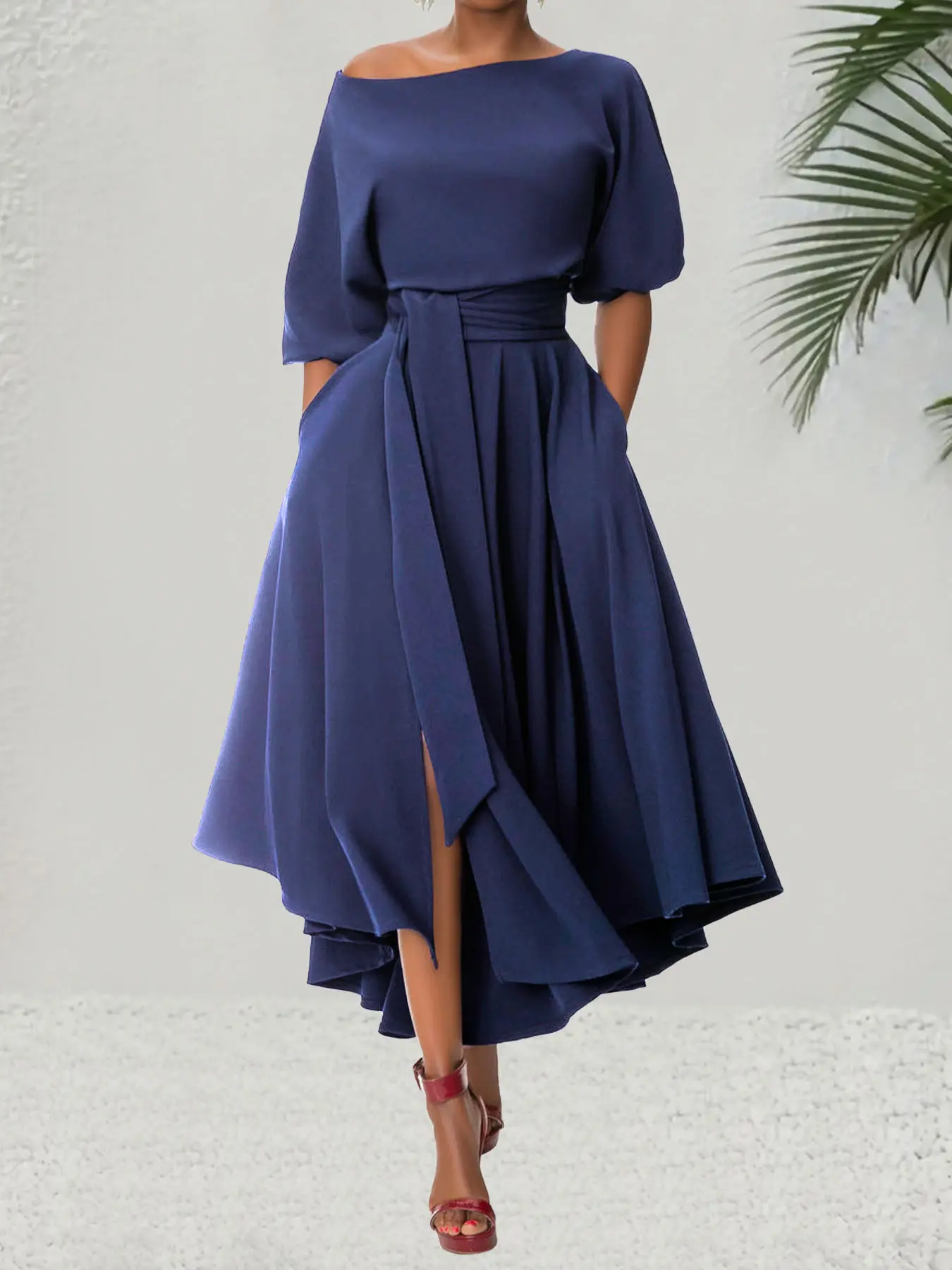 Elegant Asymmetrical Shoulder Strap Fitted Dress Drape, Pure Color  Irregular Hem, Stylish Chic Cross-Border Fashion, Perfect for Casual &  Formal Occasions - TikTok Shop