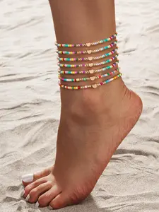Boho Style Heart Design Anklet, 7 Counts/set Fashionable Colorful Beaded Anklet for Women & Girls, Casual Trendy Body Jewelry for Party, Daily Decor for Birthday Gift, Dainty Layered Anklet