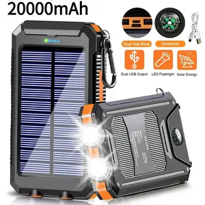 Solar Power Bank 20,000mAh Portable Charger External Battery Pack with USB C for Cell Phones, Solar Panel Charging with Dual Flashlight for Camping