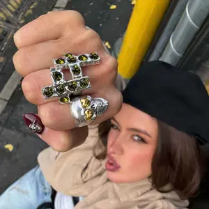 2025 New Style Fashionable 18k Gold Plated Heart Eye Skull Ring Cross Ring Moissanite for Woman Unique Design Jewelry