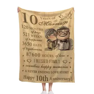 10 Year Anniversary flannel Blanket, Up Inspired Couple Print Throw, Cozy Blanket for Spouses 30x40 40x50 50x60 60x80inch