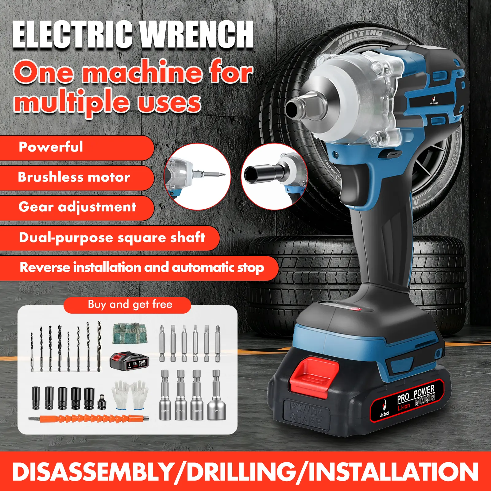21V Brushless Impact Wrench Cordless Electric Screwdriver Rechargeable Drill Driver US Plug
