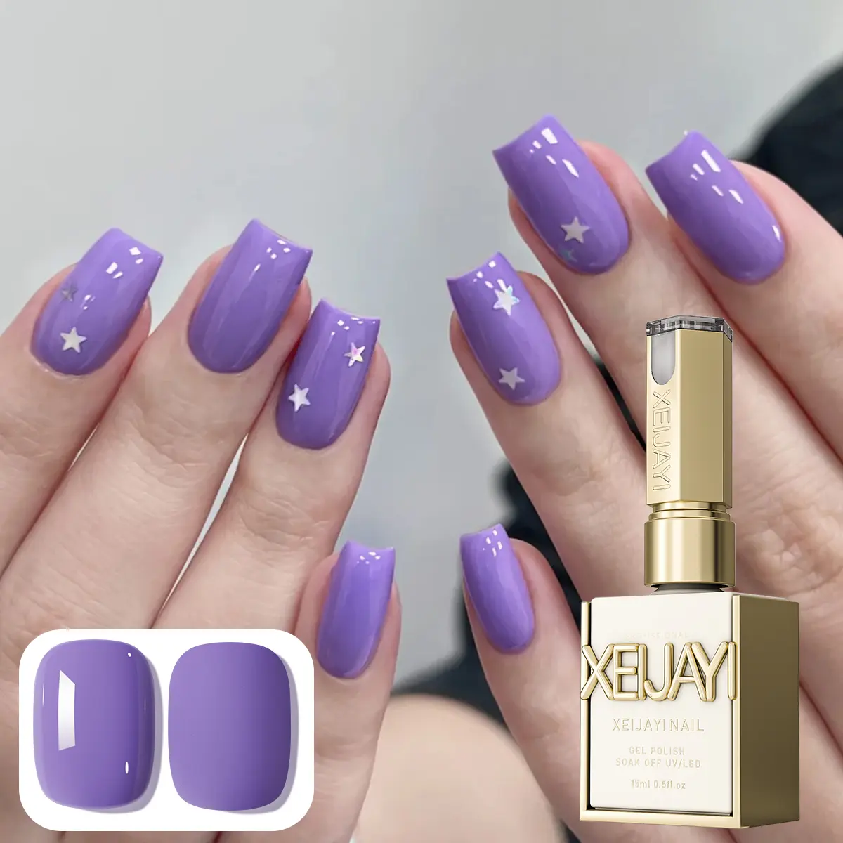 1PC 15ML Super Bright Lavender Purple Nail Polish Gel M123 Spring Fashion Led Nail Gel Salon Nail Gel Women'S Nail Art Tool Star Shine Glossy and Firm Pure Color Nail Cutics Manicure