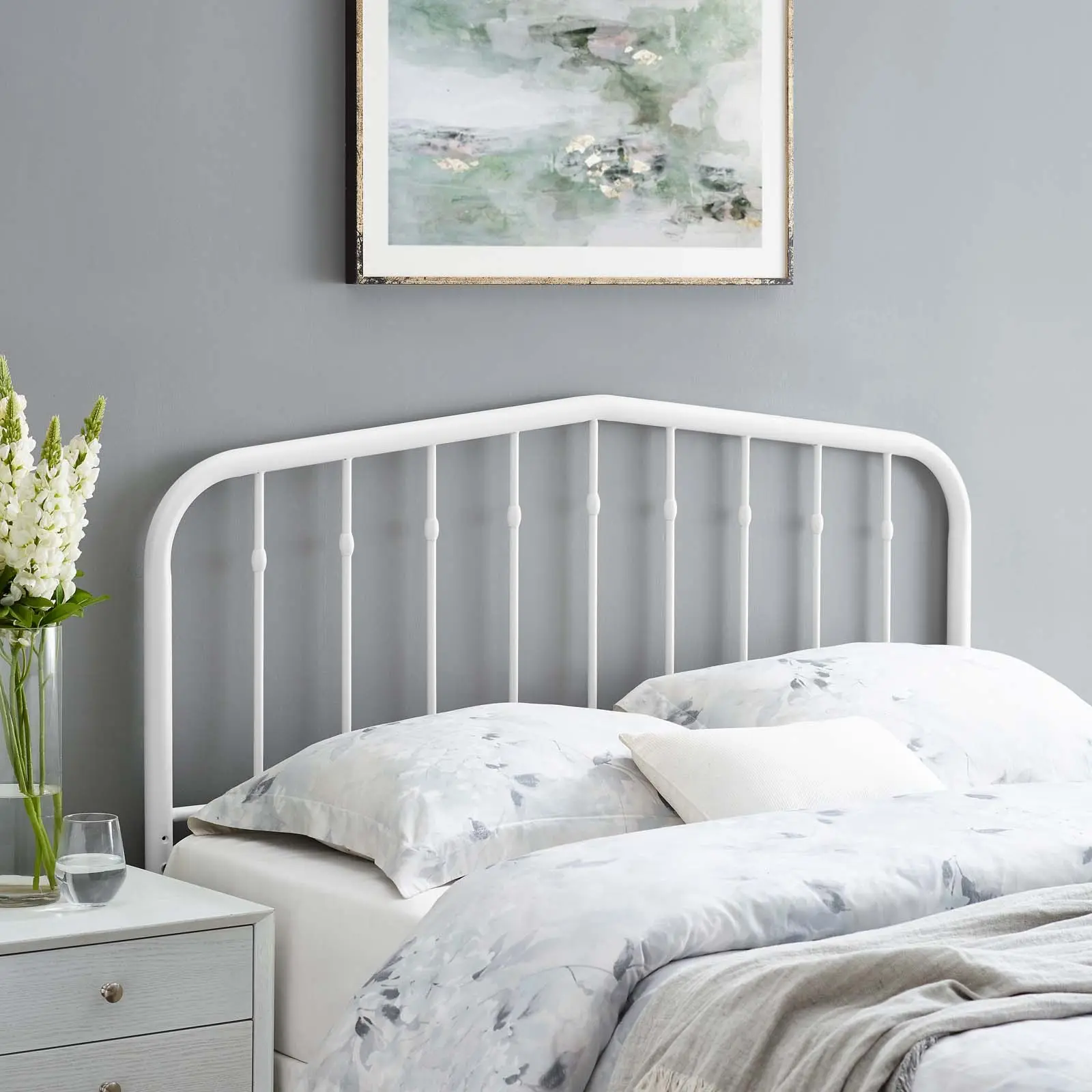 Modway Lennon Queen Metal Headboard in White Modway Lennon Queen Metal Headboard in White