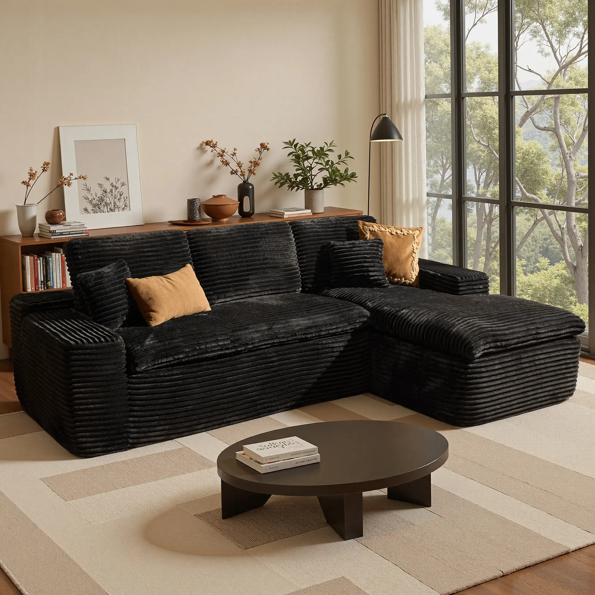 XIZZI 105" L-Shape Modular Cloud Couch with Chaise, Dual-Layer Cloud-Comfort Cushions Reconfigurable Sections Plush Corduroy Fabric Couch, No Assembly Required