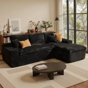 XIZZI 105" L-Shape Modular Cloud Couch with Chaise, Dual-Layer Cloud-Comfort Cushions Reconfigurable Sections Plush Corduroy Fabric Couch, No Assembly Required
