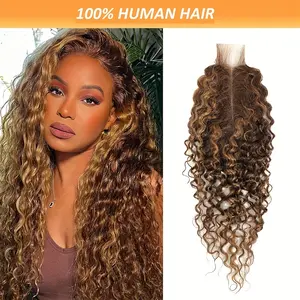 2025 Hot Wholesale 2x6" Water Wave Honey Blonde Ombre Closure - Pre-Plucked with Baby Hair, Natural Hair Extension for Women, Perfect for Beach and Party Hairstyles, Beach Party Hair |   Natural Hair Texture |   Preplucked Hairpiece, Hair Accessories