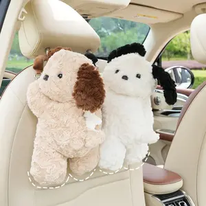 Cute Plush Dog Hanging Car Tissue Dispenser - Seat Back Mounted Space-Saving Holder, Easy-Pull Girly Car Interior Accessory for Women & Girls