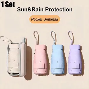 This Ultra-Mini Portable Pocket Umbrella, Windproof Folding Umbrella, Portable Foldable Umbrella, is the size of a phone for easy carrying, convenient for travel, with a folding design, windproof