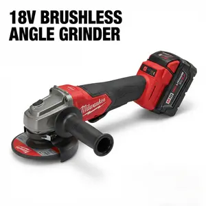 Milwaukee M18 brushless 125mm cordless angle grinder, 1suitable for metalworking and masonry cutting, M14 spindle, 8500RPM variable speed, non-locking paddle switch safety function, maximum cutting depth 33mm, includes battery and charger.