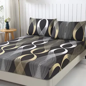 3-Piece High-Definition Art Print Fitted Sheet Set, Includes 1 Fitted Sheet & 2 Pillowcases, Multiple Sizes Available, Durable, Breathable Sheets