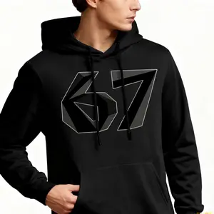 Boys' Red Hooded Sweatshirt with '67' Graphic Print - Casual Streetwear Pullover, Long Sleeve, Regular Fit, Medium Stretch Fabric, Geometric Design, Perfect For Fall/Winter, Cotton Material, Unisex Style Black Menswear Stylish Comfy Fashion Fleece