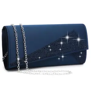 Women's Satin Rhinestone Clutch Evening Bags Sparkle Glitter Shiny Purse Handbag for Party Wedding Cocktail Prom