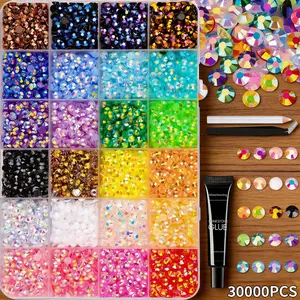 30000pcs Mixed Color 3mm Resin Flatback Rhinestones Kit with Glue, DIY Crafts, Clothing, Tumblers, Shoes, Nail Art Decor