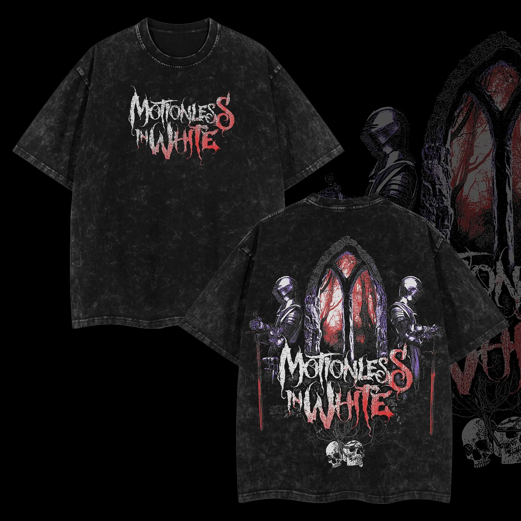 [Baby Gang] Retro Limited MIW Ver2 Motionless In White Heavy Metal Washed Shirt Unisex Oversize Rock Band Cotton T-shirt Gift For Rock Music Lovers Gothic Punk Emo Grunge Y2K Outfits Vintage 90s Graphic Tees Graphi