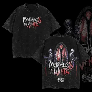[Baby Gang] Retro Limited MIW Ver2 Motionless In White Heavy Metal Washed Shirt Unisex Oversize Rock Band Cotton T-shirt Gift For Rock Music Lovers Gothic Punk Emo Grunge Y2K Outfits Vintage 90s Graphic Tees Graphi